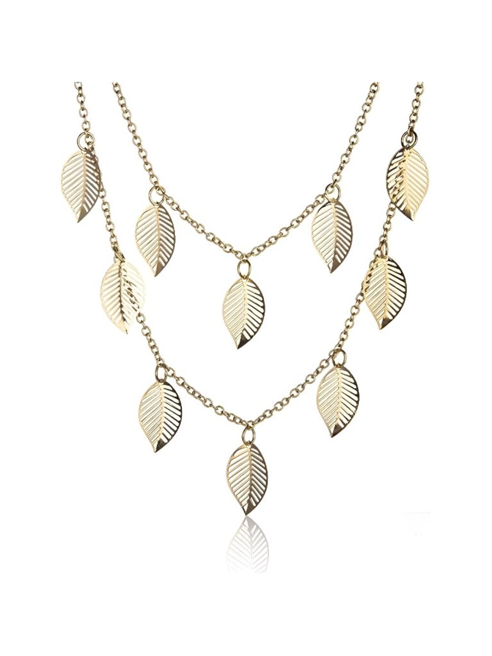 Gold Plated Leaves Pendant Chain Necklace for Women Adjustable Layered Leaf